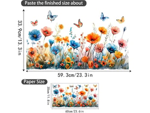 Autocollant pour vitre 30x60cm, motif fleurs multicolores – adhérence statique, déco intérieure-style 3