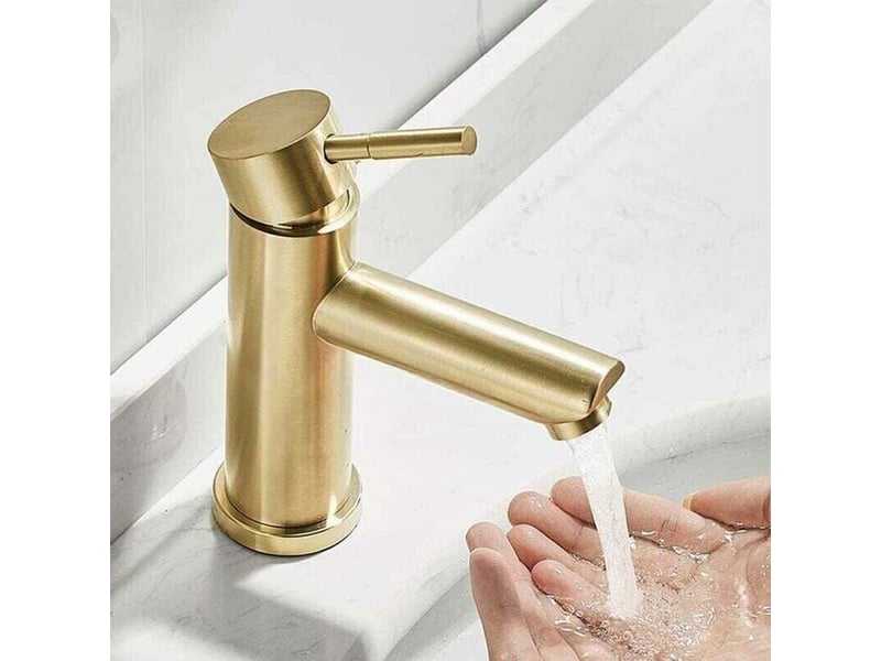  Robinet de lavabo, design moderne et élégant, robinet en laiton doré brossé, eau chaude et froide  - Conforama B