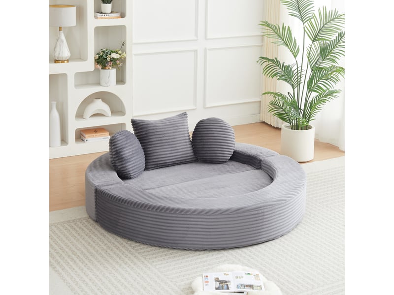 Canapé convertible 4 en 1 en mousse, modulable en canapé semi-circulaire et lit de jour rond, velours côtelé gris - Conforama B