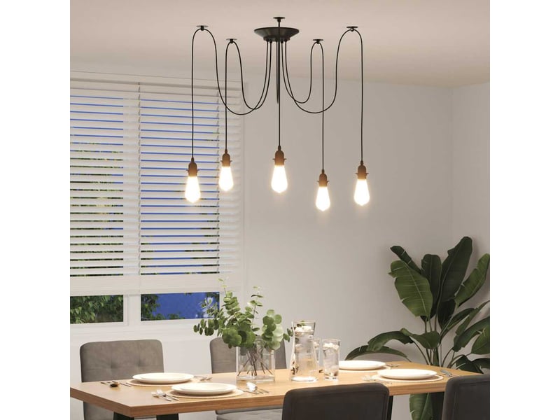  Lampe suspendue, suspension luminaire avec 5 porte-lampes e27 noir métal  - Conforama D