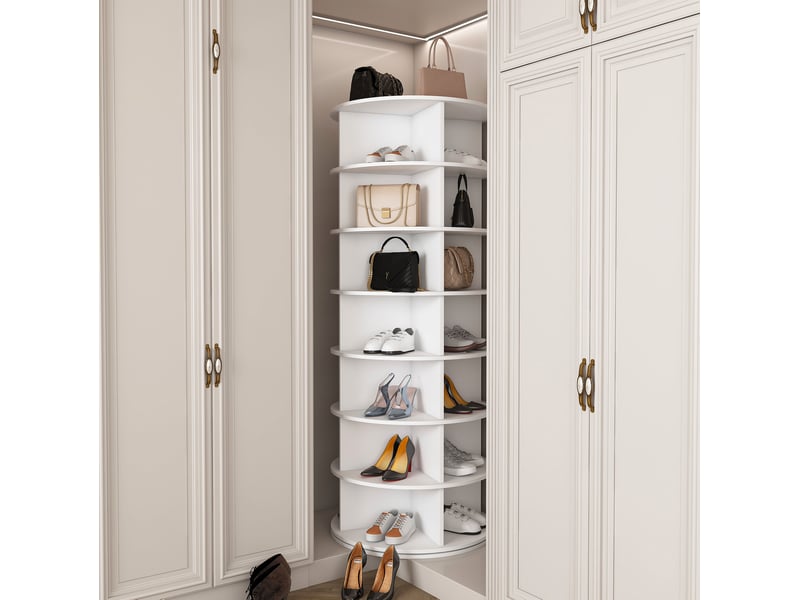  Meuble à chaussures rotatif 60x60x161 cm 360° blanc  - Conforama E