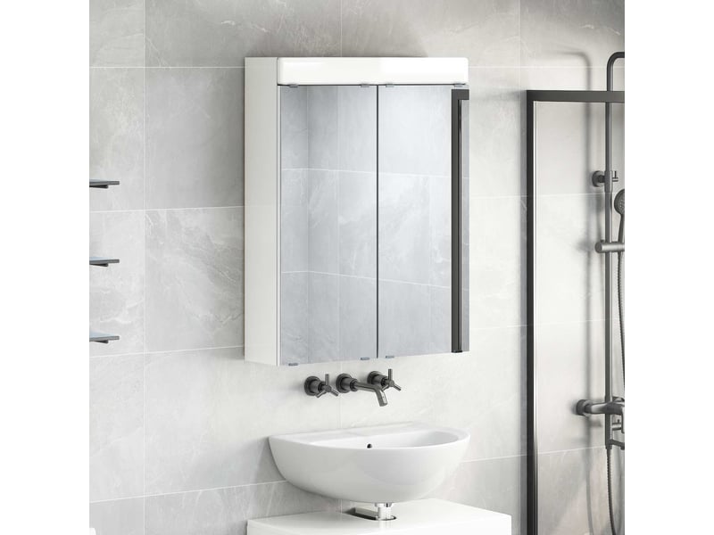 Amoire de salle de bain avec miroir, cabinet de salle de bain tulum blanc brillant cf64960 - Conforama D