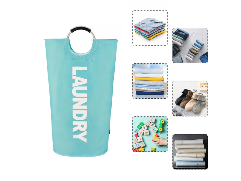  Sac à linge pliable, seau pour vêtements sales avec poignée rembourrée, 90 l, bleu lac, 38 x 79 cm  - Conforama C