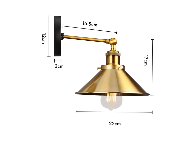  Lot de 2 appliques murales industrielles style métal rétro – rotation 180°, ø22 cm, or  - Conforama D