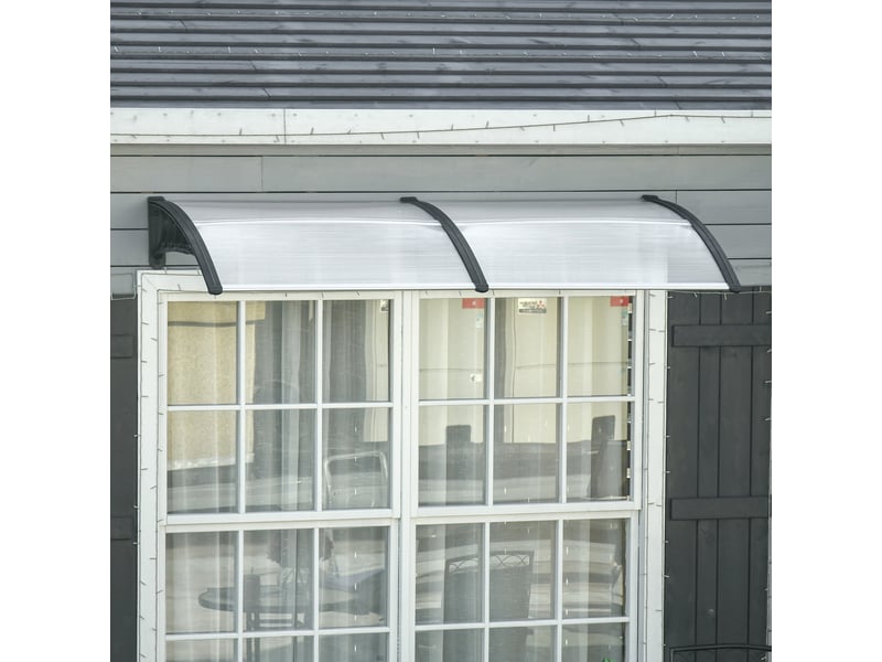  Auvent extérieur pour fenêtres et portes en polycarbonate et aluminium, 200 x 96 x 27 cm, transparent  - Conforama D