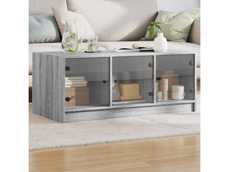 Table basse - table de salon - table à thé avec portes en verre sonoma gris 102x50x42 cm  - Conforama B