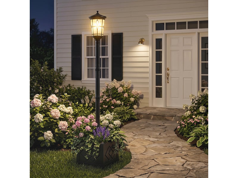  Lampe solaire d'extérieur pour jardin avec pot de fleurs intégré, 2 modes de luminosité 10050 lm, ip44, allumageextinction automatique, noire  - Conforama D