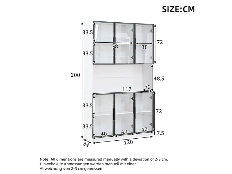  Vitrine haute blanche en mdf et verre avec led, 6 portes, 120 x 34 x 200 cm  - Conforama E
