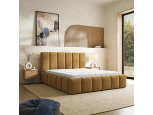 Lit coffre 200x200 cm <strong>MASSENO</strong> <strong></strong> coloris bois clair