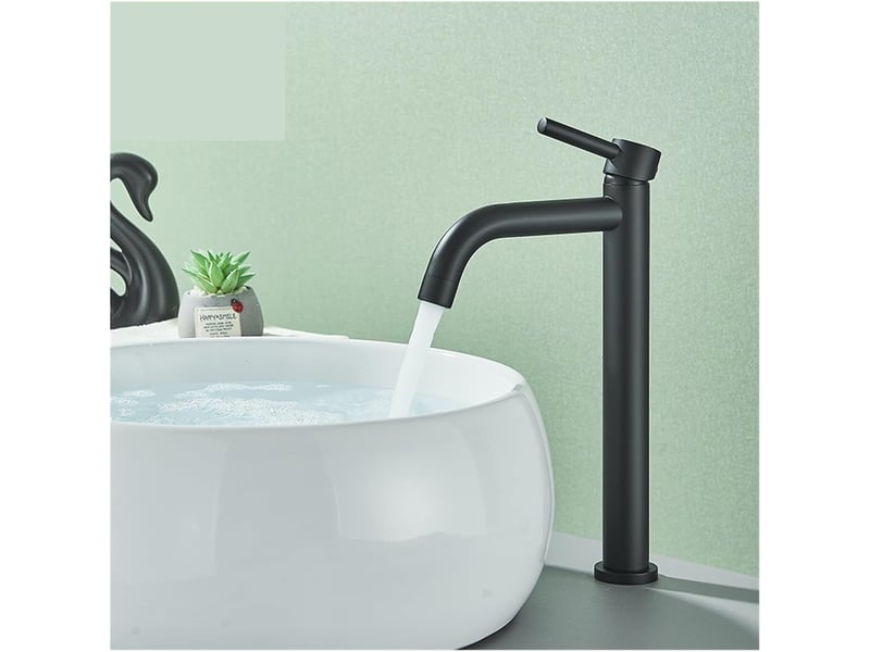  Robinet mitigeur monocommande noir mat à montage haut avec flexible de 60 cm, en acier inoxydable, adapté aux lavabos de salle de bain  - Conforama C