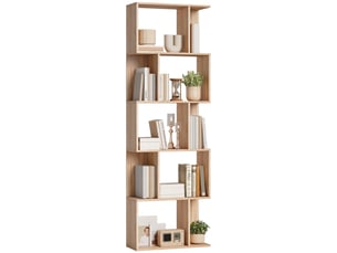 Bibliothèque à 5 niveaux, meuble de rangement en forme de s avec étagères, 60 x 24 x 184,5 cm, effet bois naturel