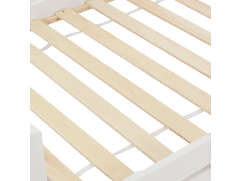  Lit cabane enfant 90x200cm - blanc pin massif barrière sécurité - lit enfant - design cheminée sommier lattes inclus  - Conforama D