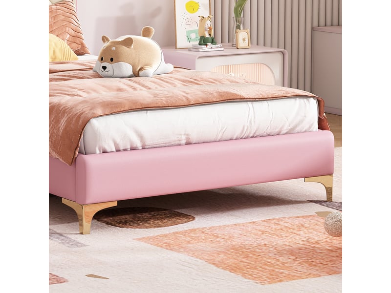  Lit enfant, 90 x 200 cm, lit ondulée avec boutons décoratifs et nœud rose, avec led , pu,rose  - Conforama E