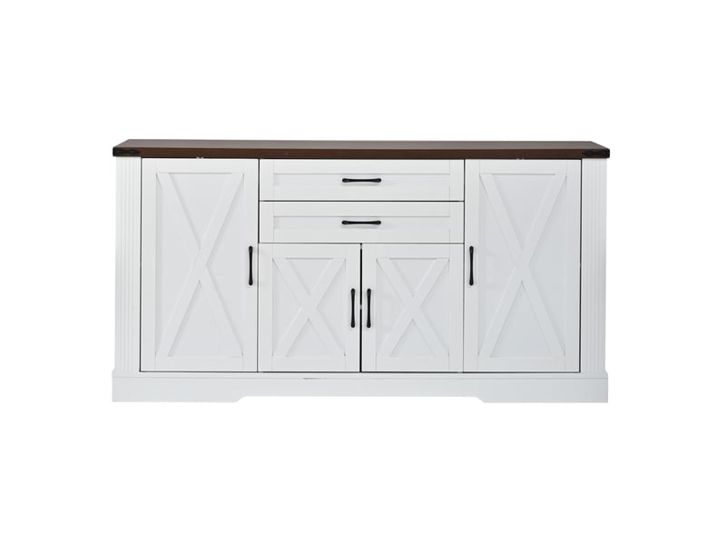  Buffet de cuisine 160x39x81,5 cm, 4 portes, 2 tiroirs, poignées métal, mdf et panneau de particules, blanc, rangement  - Conforama A