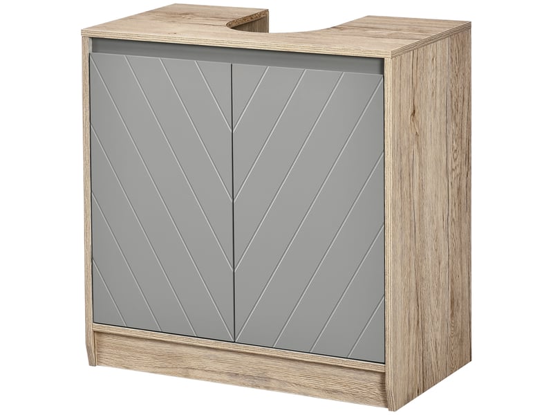  Meuble sous-vasque 2 portes, chêne clair et gris, 60 x 30 x 59,8 cm  - Conforama B