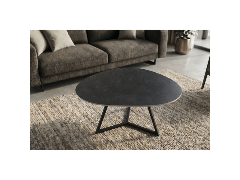  Table basse petrano 90 cm en céramique gris anthracite et métal noir – forme organique  - Conforama D