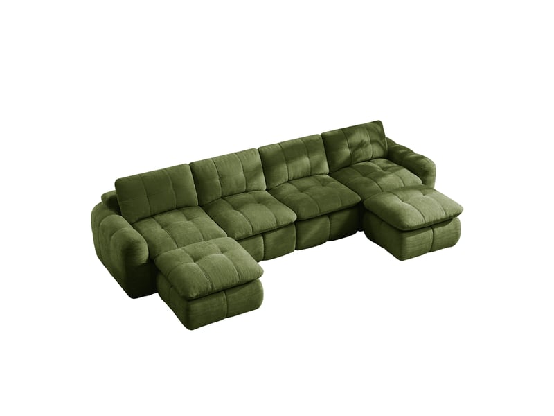  Canapé fixe, droit, modulaire, en tissu chenille, vert 334x160x68cm - Conforama E