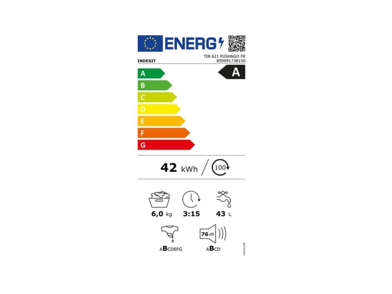  Indesit - lave-linge top 6kg 1200 toursmin  tib621push&amp;gofr - TIB621PUSH&amp;GOFR - Conforama B