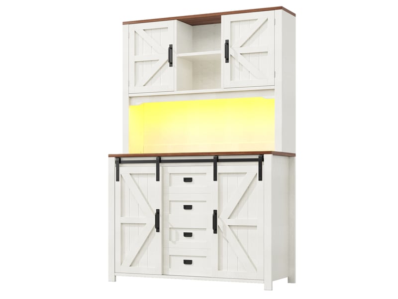 Buffet haut 115x40x174,7 cm, grand meuble de rangement cuisine avec capacité de stockage maximale, étagères intérieures ajustables - Conforama A