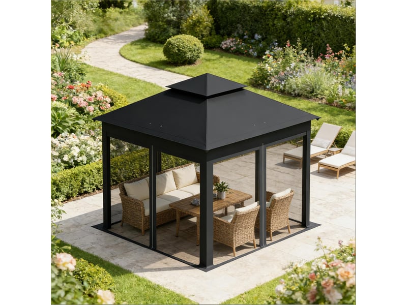  Pergola - avec rangement - imperméable - ferplastique - anthracite - pour jardin et extérieur 300x300x276cm - Conforama C