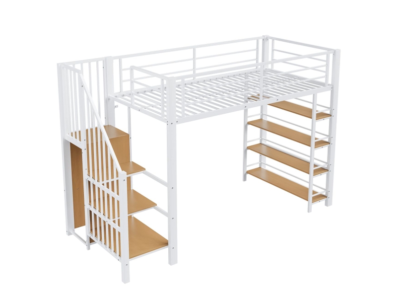 Lit mezzanine 90x200, structure métal robuste, escalier sécurisé rangements, garde-corps haut sécurité, penderie intégrée  - Conforama A