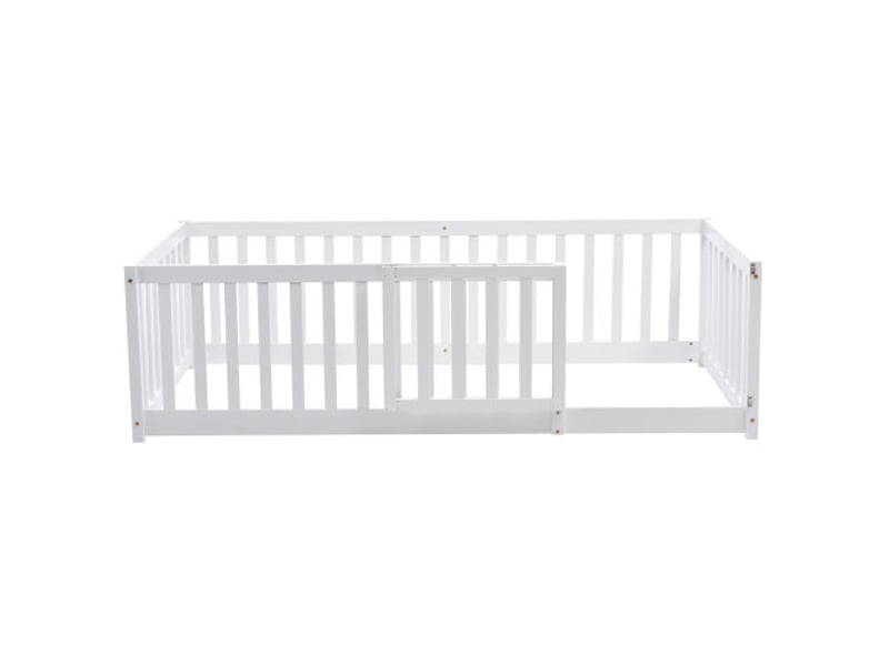  Lit au sol pour enfants en bois massif 90x200cm avec clôture et porte,blanc lit enfant blanc - Conforama A