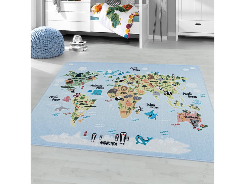 Carte du monde - tapis enfant lavable bleu 120 x 170 cm PLAY1201702917BLUE - Conforama B