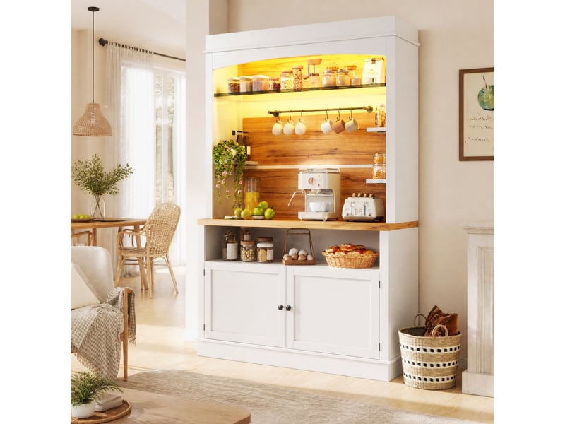 Lot de 2 buffets hauts avec led rgb et crochets - lpospi - étagère en verre, mdf blanc, 107 × 34 × 184 cm - Conforama B