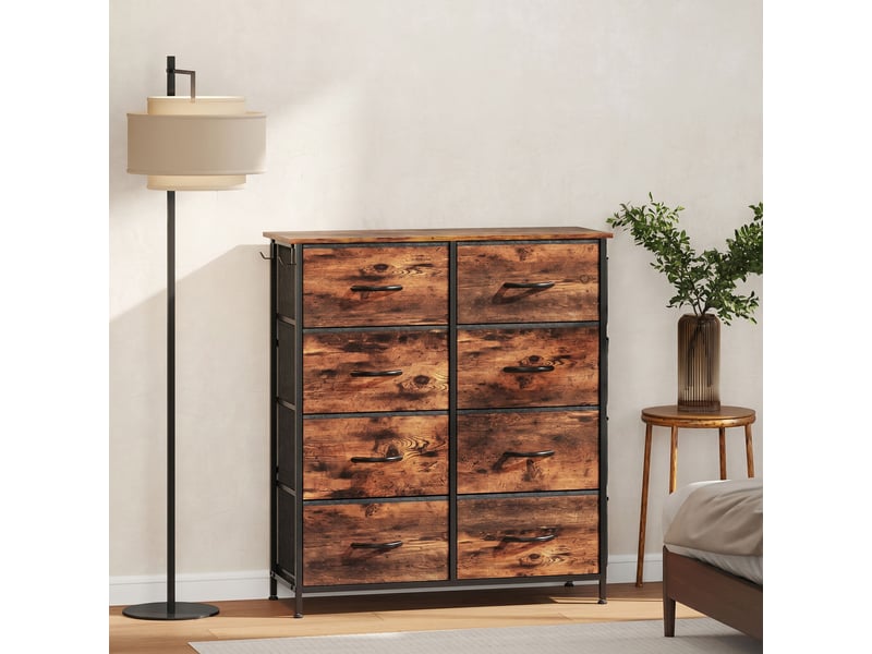  Commode 8 tiroirs en tissu, meuble de rangement, 4 poches, 2 crochets, structure en acier, 86x30x94,5cm, brun rustique  - Conforama A