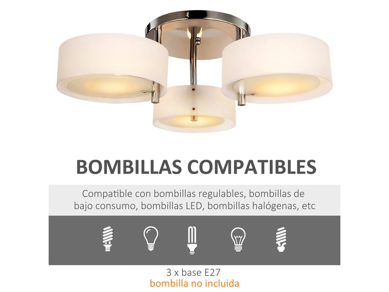  Suspension e27 avec abat-jour en acrylique blanc, idéale pour le salon, la chambre, la salle à manger ou la cuisine.  - Conforama E