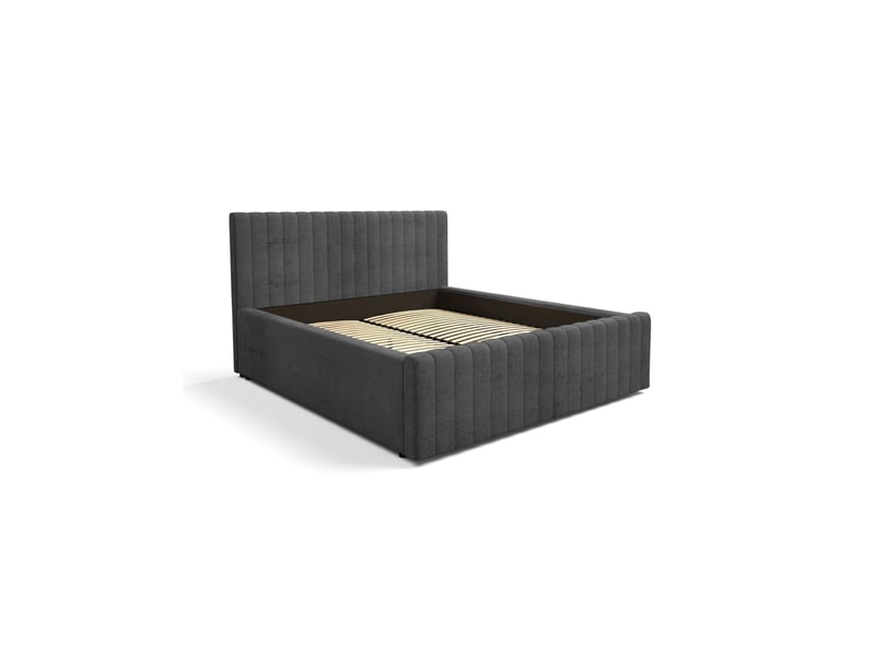 Lit eloria 160x200 gris anthracite avec tête de lit capitonnée et sommier inclus - Conforama A