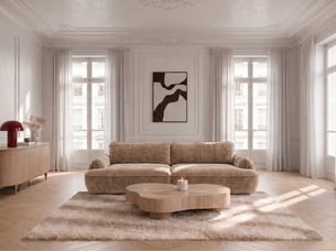 Canapé droit convertible <strong>BOBOCHIC</strong> <strong>CELESTE</strong> 4 places Tissu beige avec coffre de rangement