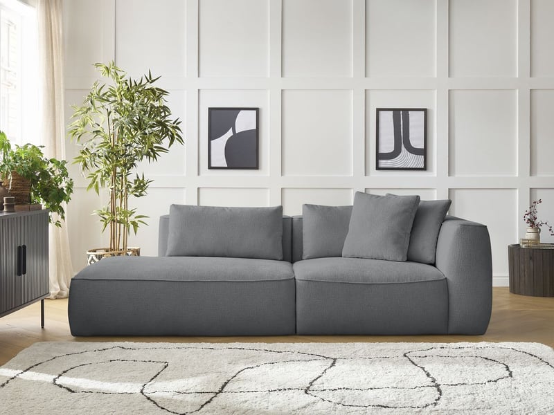 Bobochic canapé droit fixe 3 places leopold tissu texturé gris foncé accoudoir droit LEOPOLD - Conforama C