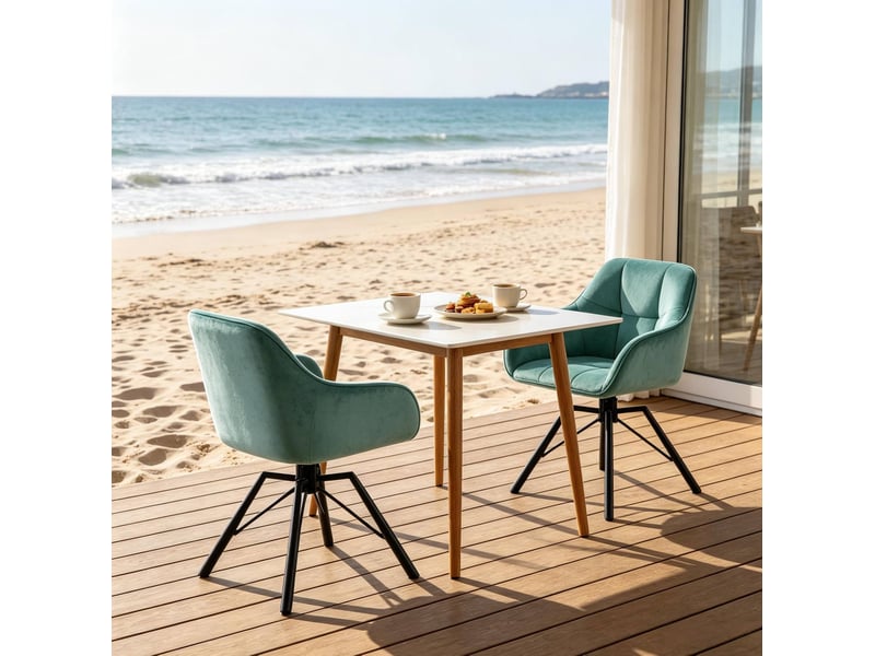  Chaise de salle à manger pivotante 360° 2 pièces, velours et métal turquoise  - Conforama C