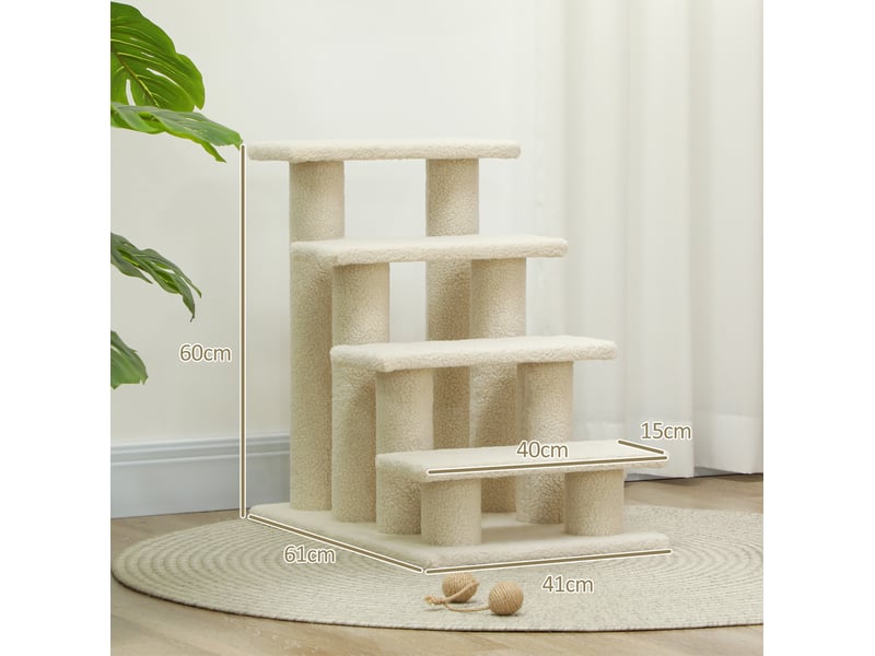  Escalier pour  4 marches 63,5x43x60 cm – beige crème – plateformes en tissu peluche stable  - Conforama C