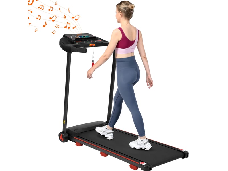  Tapis de course pliable 125x62x106 cm noir en métal, inclinaison 8%, vitesse 14 kmh, écran led bluetooth  - Conforama D