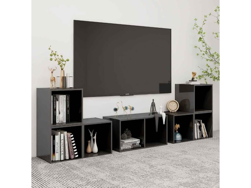  Ensemble de meubles tv 6 pcs gris brillant bois d'ingénierie  - Conforama B