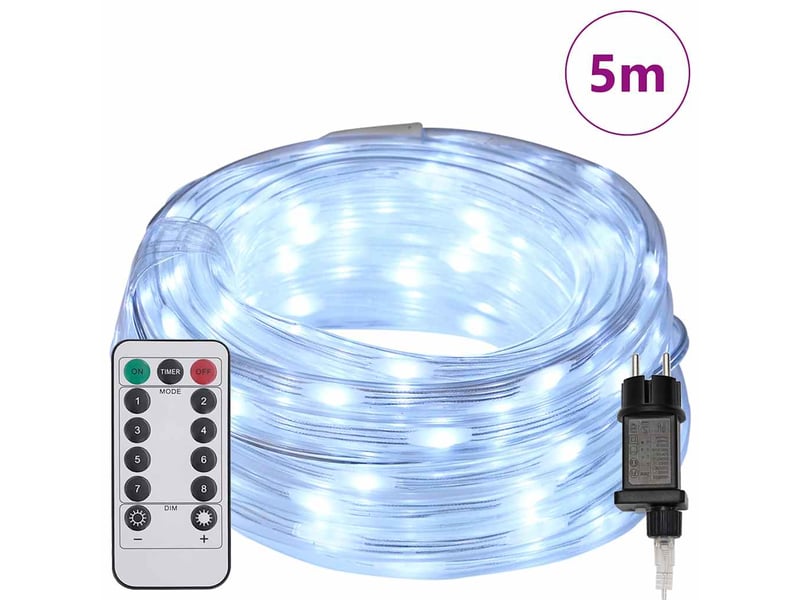  Lumière en corde, éclairage de noël avec 120 led blanc froid 5 m pvc cf62223  - Conforama C