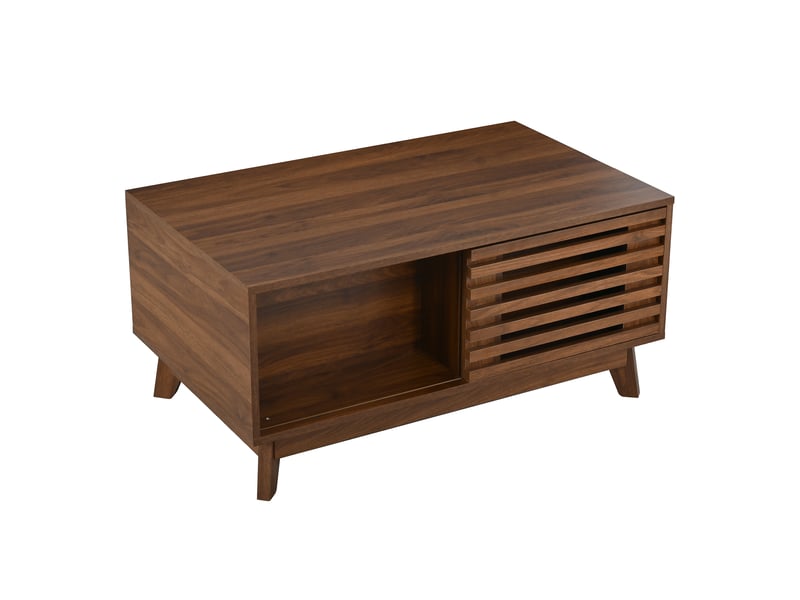  Table basse moderne rétro, plateau réglable en hauteur, porte coulissante, effet noyer, mdf, multifonctionnelle  - Conforama E