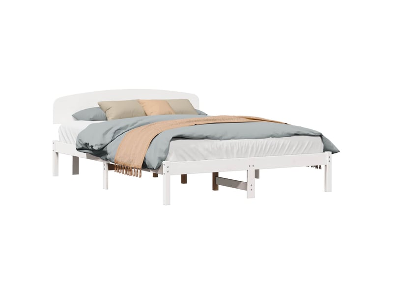  Lit double- lit adulte -  cadre de lit avec tête de lit blanc 140 x 200 cm pin massif  - Conforama A