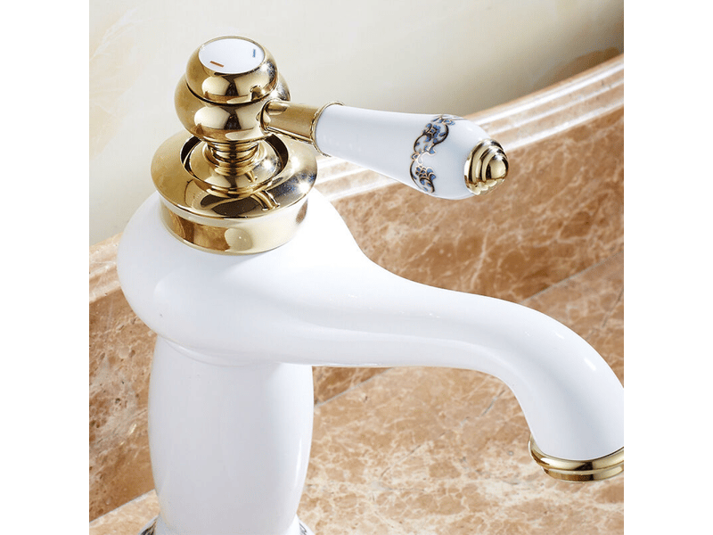  Robinet de salle de bain en céramique, laiton, porcelaine bleue et blanche, robinet chaudfroid (blanc)  - Conforama C