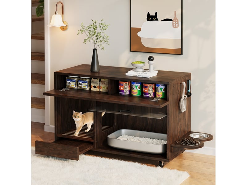  Meuble buffet 100x45,5x67 cm avec espace de rangement, pour salon, MDF, couleur noyer  - Conforama D