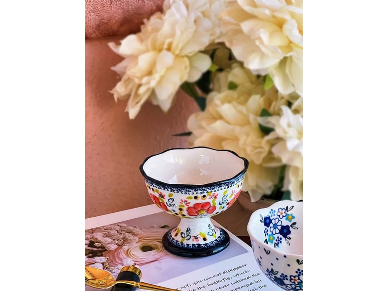  Coupe à glace sur pied en porcelaine, fleurs de printemps  - Conforama C
