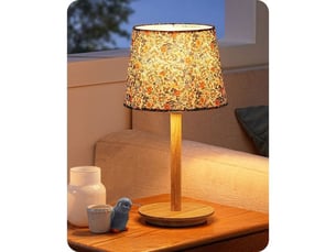 Lampe de chevet vintage en bois massif 39 cm abat-jour tissu fleuri bleu led 2700k e27 4w