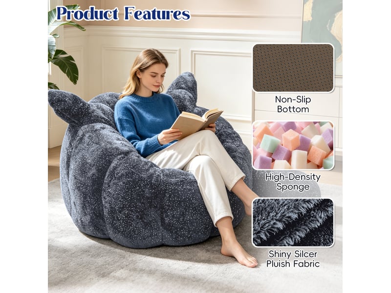 Fauteuil pouf renard avec assise enveloppante et rembourrage en billes de mousse, en flanelle grise 101 × 100 × 69 cm - Conforama D