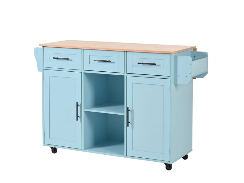  Desserte de cuisine 139x46x91,5 cm plateau rabattable mdf bleu  - Conforama A