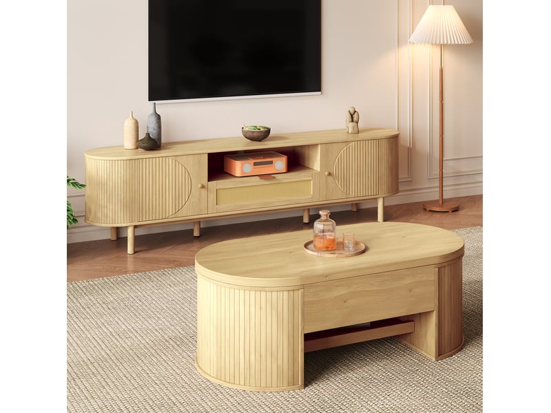  Ensemble meuble tv et table basse relevable avec rangement homvra  - Conforama B