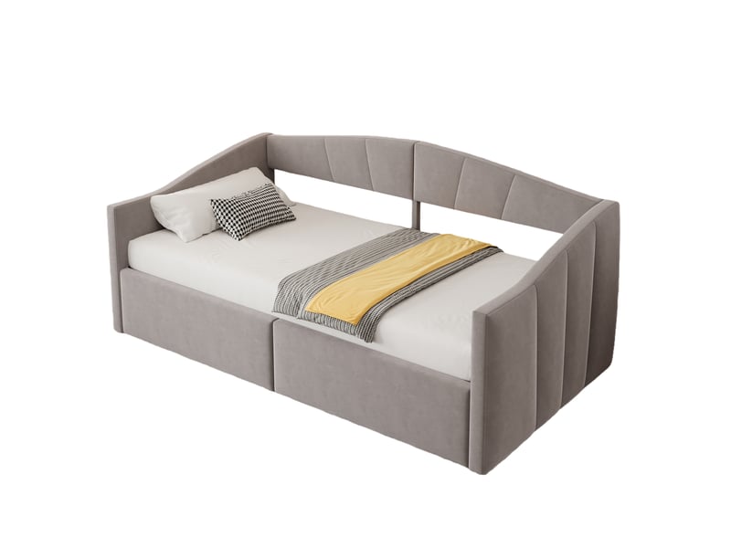  Lit banquette 90x200 cm - lit convertible avec rangement hydraulique, tissu velours gris clair, sommier inclus - sans matelas  - Conforama A
