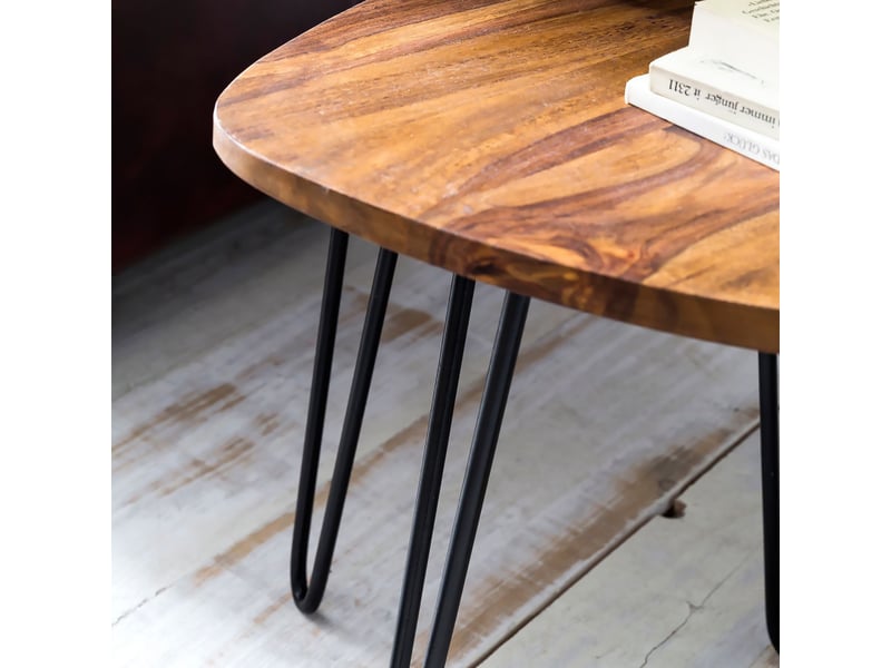Lot de 2 tables d'appoint 60 et 43 cm en sheesham et métal - Conforama D