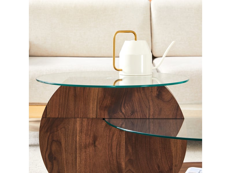  Table basse rectangulaire 90×70×44 cm, mdf et verre, noyer et transparent Fay Lum - Conforama D